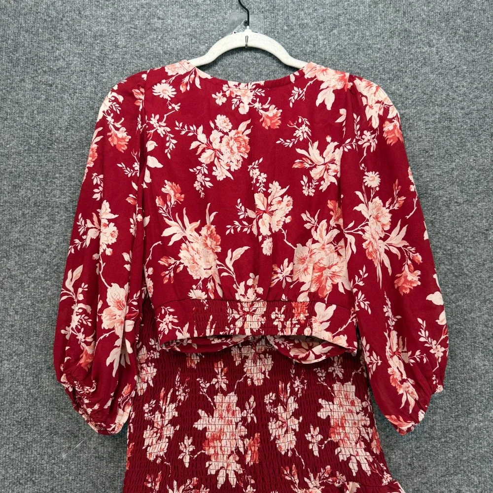 Abercrombie &‎ Fitch 2 Piece Set Women XSP Red Floral Midi Skirt Crop Top Boho
